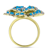 Inel din Argint 925 Placat cu Aur ( 7.63 grame ) cu Opal Albastru Etiopian Paraiba și Topaz Alb 3.24 Carate
