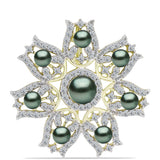 Broşă din Argint 925 Placat cu Aur ( 7.3 grame ) cu Perlă De apă Dulce cu Efect "Verde Tahitian" și Topaz Alb 5.53 Carate