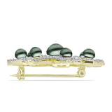 Broşă din Argint 925 Placat cu Aur ( 7.3 grame ) cu Perlă De apă Dulce cu Efect "Verde Tahitian" și Topaz Alb 5.53 Carate