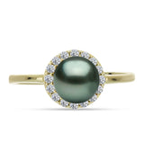 Inel din Argint 925 Placat cu Aur ( 2.57 grame ) cu Perlă De apă Dulce cu Efect "Verde Tahitian" și Topaz Alb 2.46 Carate
