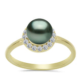 Inel din Argint 925 Placat cu Aur ( 2.57 grame ) cu Perlă De apă Dulce cu Efect "Verde Tahitian" și Topaz Alb 2.46 Carate