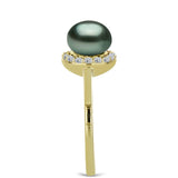 Inel din Argint 925 Placat cu Aur ( 2.57 grame ) cu Perlă De apă Dulce cu Efect "Verde Tahitian" și Topaz Alb 2.46 Carate