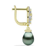Cercei din Argint 925 Placat cu Aur ( 4.44 grame ) cu Perlă De apă Dulce cu Efect "Verde Tahitian" și Topaz Alb 13.1 Carate