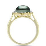 Inel din Argint 925 Placat cu Aur ( 4 grame ) cu Perlă De apă Dulce cu Efect "Verde Tahitian" și Topaz Alb 3.92 Carate