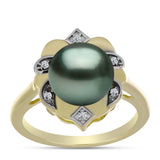 Inel din Argint 925 Placat cu Aur ( 4 grame ) cu Perlă De apă Dulce cu Efect "Verde Tahitian" și Topaz Alb 3.92 Carate