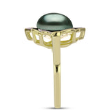 Inel din Argint 925 Placat cu Aur ( 4 grame ) cu Perlă De apă Dulce cu Efect "Verde Tahitian" și Topaz Alb 3.92 Carate