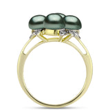 Inel din Argint 925 Placat cu Aur ( 4.96 grame ) cu Perlă De apă Dulce cu Efect "Verde Tahitian" și Topaz Alb 5.04 Carate