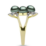 Inel din Argint 925 Placat cu Aur ( 4.96 grame ) cu Perlă De apă Dulce cu Efect "Verde Tahitian" și Topaz Alb 5.04 Carate