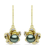 Cercei din Argint 925 Placat cu Aur ( 6.1 grame ) cu Perlă De apă Dulce cu Efect "Verde Tahitian" și Topaz Alb 2.6 Carate