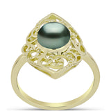Inel din Argint 925 Placat cu Aur ( 4.05 grame ) cu Perlă De apă Dulce cu Efect "Verde Tahitian" 2.13 Carate