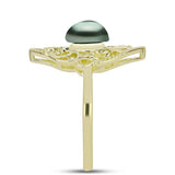 Inel din Argint 925 Placat cu Aur ( 4.05 grame ) cu Perlă De apă Dulce cu Efect "Verde Tahitian" 2.13 Carate