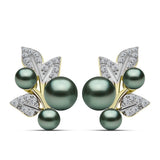 Cercei din Argint 925 Placat cu Aur ( 5.09 grame ) cu Perlă De apă Dulce cu Efect "Verde Tahitian" și Topaz Alb 4.3 Carate