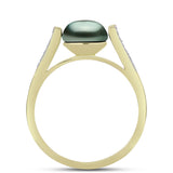 Inel din Argint 925 Placat cu Aur ( 2.7 grame ) cu Perlă De apă Dulce cu Efect "Verde Tahitian" și Topaz Alb 2.25 Carate