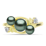 Inel din Argint 925 Placat cu Aur ( 3.42 grame ) cu Perlă De apă Dulce cu Efect "Verde Tahitian" și Topaz Alb 2.03 Carate