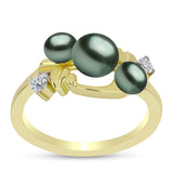 Inel din Argint 925 Placat cu Aur ( 3.42 grame ) cu Perlă De apă Dulce cu Efect "Verde Tahitian" și Topaz Alb 2.03 Carate