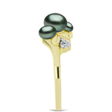 Inel din Argint 925 Placat cu Aur ( 3.42 grame ) cu Perlă De apă Dulce cu Efect "Verde Tahitian" și Topaz Alb 2.03 Carate