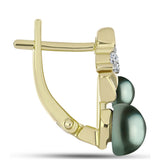 Cercei din Argint 925 Placat cu Aur ( 4.32 grame ) cu Perlă De apă Dulce cu Efect "Verde Tahitian" și Topaz Alb 3.33 Carate