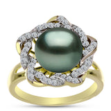 Inel din Argint 925 Placat cu Aur ( 4.54 grame ) cu Perlă De apă Dulce cu Efect "Verde Tahitian" și Topaz Alb 4.21 Carate