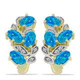 Cercei din Argint 925 Placat cu Aur ( 4.52 grame ) cu Opal Albastru Etiopian Paraiba și Topaz Alb 1.35 Carate