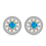 Cercei din Argint 925 Placat cu Aur ( 5.56 grame ) cu Opal Albastru Etiopian Paraiba și Topaz Alb 1.2 Carate