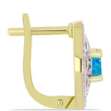 Cercei din Argint 925 Placat cu Aur ( 5.56 grame ) cu Opal Albastru Etiopian Paraiba și Topaz Alb 1.2 Carate
