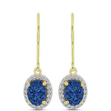 Cercei din Argint 925 Placat cu Aur ( 2.7 grame ) cu Albastru Drusy și Topaz Alb 2.96 Carate