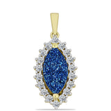 Pandantiv din Argint 925 Placat cu Aur ( 2.27 grame ) cu Albastru Drusy și Topaz Alb 3.25 Carate