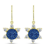 Cercei din Argint 925 Placat cu Aur ( 3.33 grame ) cu Albastru Drusy și Topaz Alb 5.05 Carate