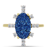 Inel din Argint 925 Placat cu Aur ( 3.26 grame ) cu Albastru Drusy și Topaz Alb 4.62 Carate