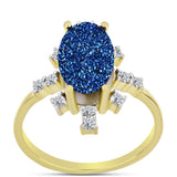 Inel din Argint 925 Placat cu Aur ( 3.26 grame ) cu Albastru Drusy și Topaz Alb 4.62 Carate