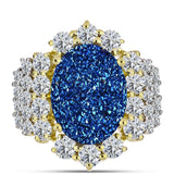 Inel din Argint 925 Placat cu Aur ( 4.84 grame ) cu Albastru Drusy și Topaz Alb 8.62 Carate