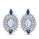 Cercei din Argint 925 ( 4.24 grame ) cu Safir Albastru Australian și Piatra Lunii Curcubeu 2.26 Carate