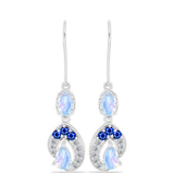 Cercei din Argint 925 ( 2.86 grame ) cu Safir Albastru Australian și Piatra Lunii Curcubeu 2.33 Carate