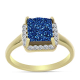 Inel din Argint 925 Placat cu Aur ( 3.64 grame ) cu Albastru Drusy și Topaz Alb 3.03 Carate