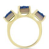 Inel din Argint 925 Placat cu Aur ( 4.57 grame ) cu Albastru Drusy și Topaz Alb 4.11 Carate