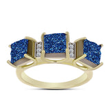 Inel din Argint 925 Placat cu Aur ( 4.57 grame ) cu Albastru Drusy și Topaz Alb 4.11 Carate