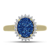 Inel din Argint 925 Placat cu Aur ( 2.59 grame ) cu Albastru Drusy și Topaz Alb 2.93 Carate