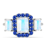 Inel din Argint 925 ( 3.03 grame ) cu Safir Albastru Australian și Piatra Lunii Curcubeu 3.6 Carate