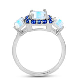 Inel din Argint 925 ( 3.03 grame ) cu Safir Albastru Australian și Piatra Lunii Curcubeu 3.6 Carate