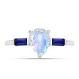 Inel din Argint 925 ( 1.77 grame ) cu Safir Albastru Australian și Piatra Lunii Curcubeu 1.35 Carate