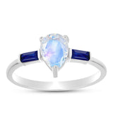 Inel din Argint 925 ( 1.77 grame ) cu Safir Albastru Australian și Piatra Lunii Curcubeu 1.35 Carate