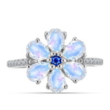 Inel din Argint 925 ( 2.97 grame ) cu Safir Albastru Australian și Piatra Lunii Curcubeu 2.63 Carate