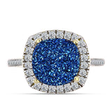 Inel din Argint 925 Placat cu Aur ( 3.93 grame ) cu Albastru Drusy și Topaz Alb 5.08 Carate