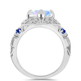 Inel din Argint 925 ( 5.38 grame ) cu Safir Albastru Australian și Piatra Lunii Curcubeu 1.93 Carate