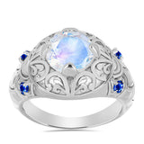 Inel din Argint 925 ( 5.38 grame ) cu Safir Albastru Australian și Piatra Lunii Curcubeu 1.93 Carate