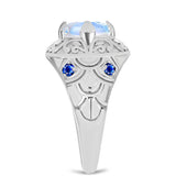 Inel din Argint 925 ( 5.38 grame ) cu Safir Albastru Australian și Piatra Lunii Curcubeu 1.93 Carate
