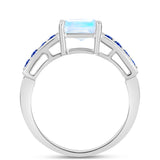 Inel din Argint 925 ( 2.72 grame ) cu Safir Albastru Australian și Piatra Lunii Curcubeu 2.74 Carate