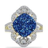 Inel din Argint 925 Placat cu Aur ( 4.33 grame ) cu Albastru Drusy și Topaz Alb 7.62 Carate