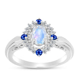 Inel din Argint 925 ( 3.61 grame ) cu Safir Albastru Australian și Piatra Lunii Curcubeu 1.2 Carate