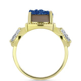 Inel din Argint 925 Placat cu Aur ( 4.37 grame ) cu Albastru Drusy și Topaz Alb 5.05 Carate
